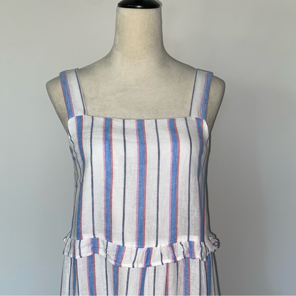 Rails Sandy Dress Tahiti Stripe Small Linen Blend Tiered Ruffle Coastal Travel - Picture 5 of 15